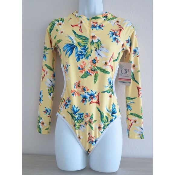 Ocean Pacific OPTR22209 Women's Sz L Tropicana Print Long Sleeve Swimsuit $100+ - Picture 7 of 10